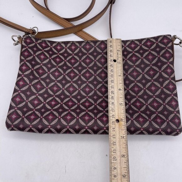 Fossil Print Leather Crossbody Bag Women Zip Closure Inner Pockets - Picture 4 of 6